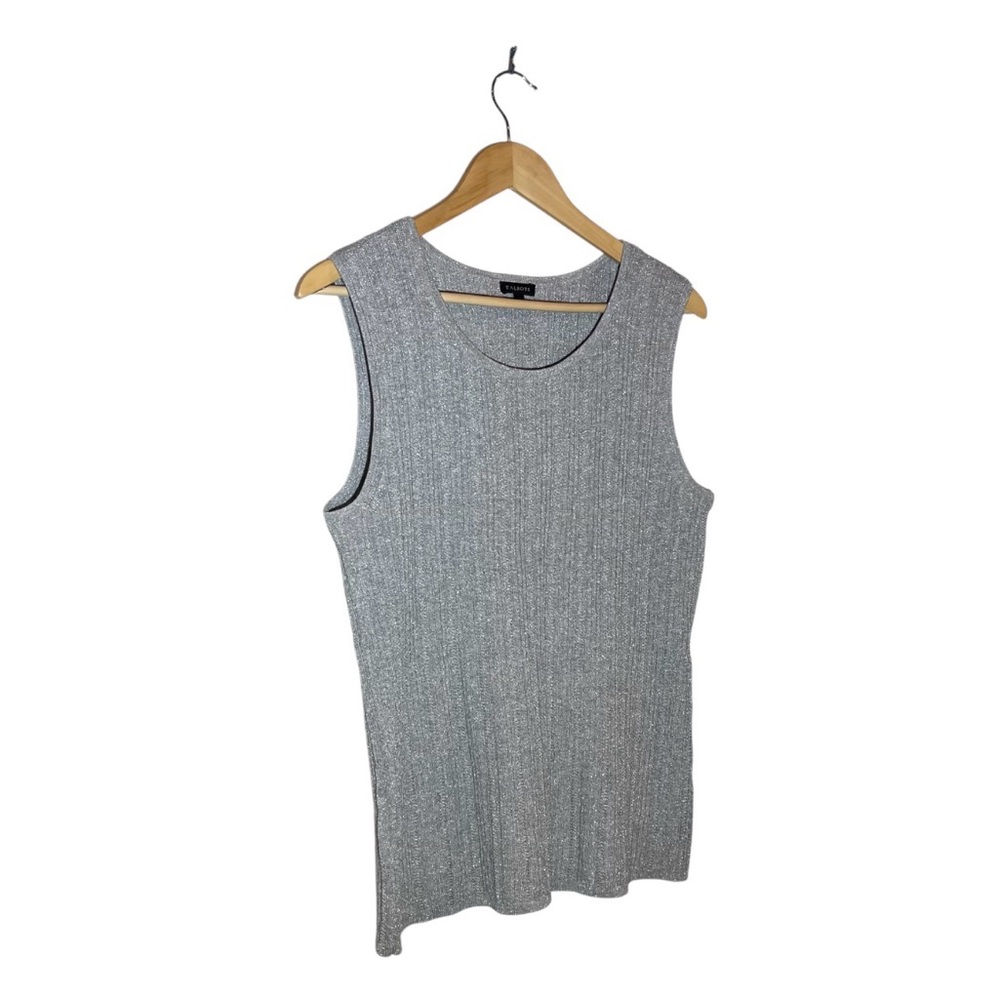 Talbots Gray Silver Metallic Thread Sleeveless Cr… - image 2